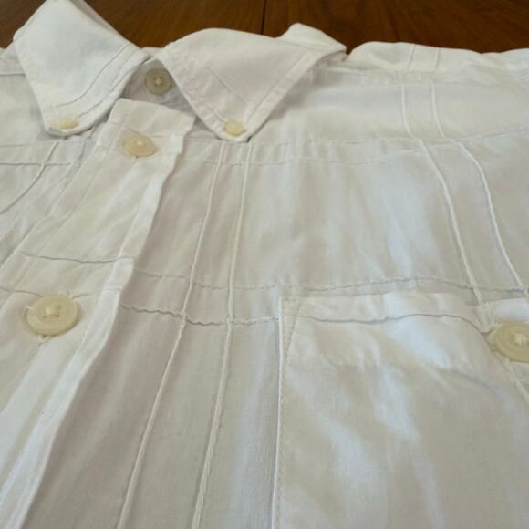 Orvis Cotton Shirt Size XXL White Button Down Sewn Squares Long Sleeve Pockets - Picture 4 of 10